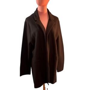 NWT Quince Open Front Cardigan Sweater Jacket Organic Cotton 2 Pockets Black L